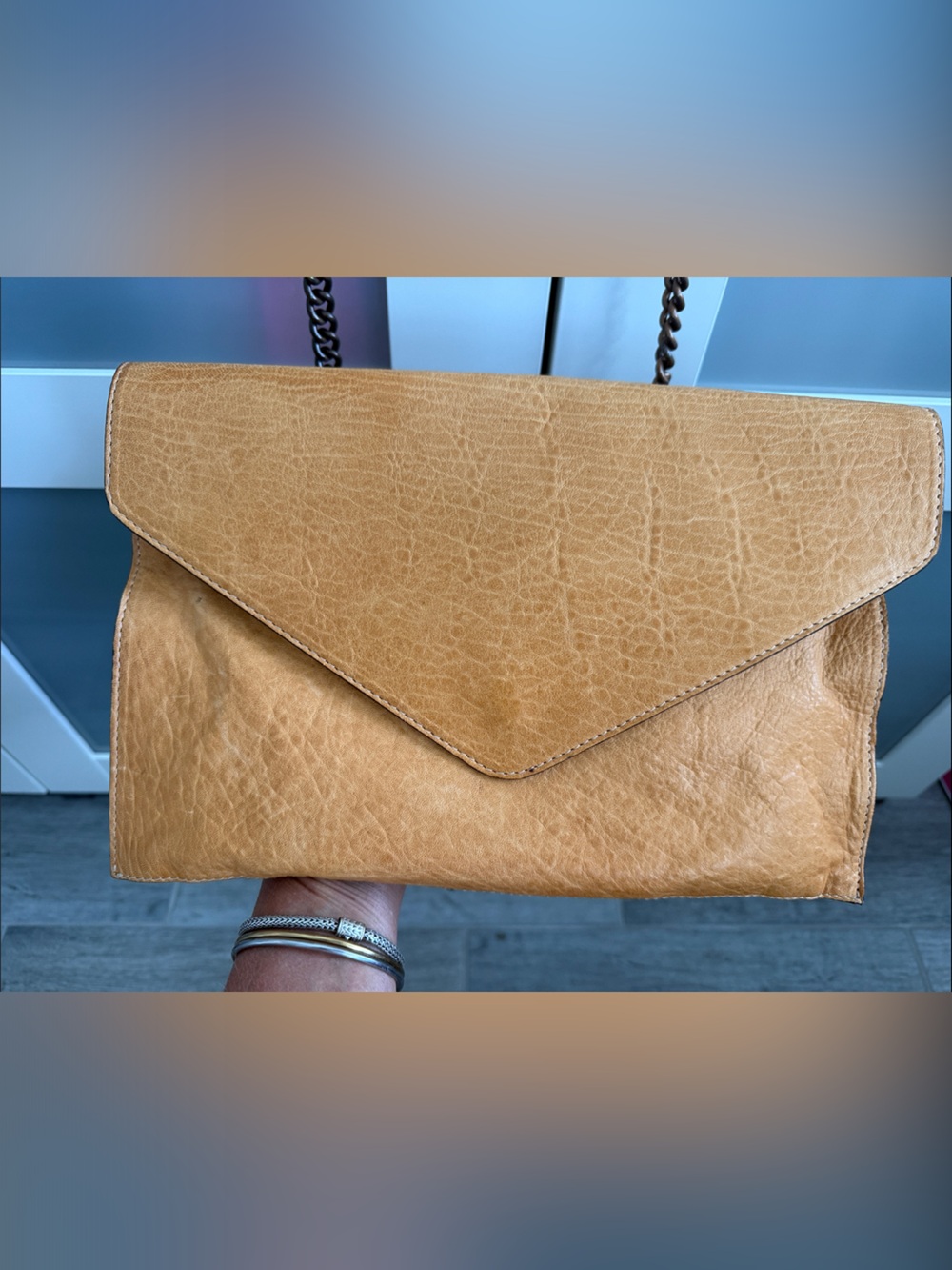 Classic Tan Leather Crossbody Clutch - Women